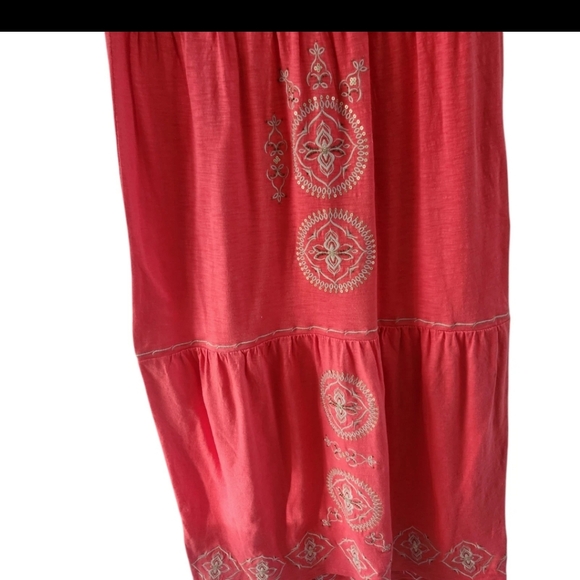 J. Jill Coral Sleeveless Maxi Dress Tiered Embroidered Beach Womens MP Petite M - Picture 3 of 7